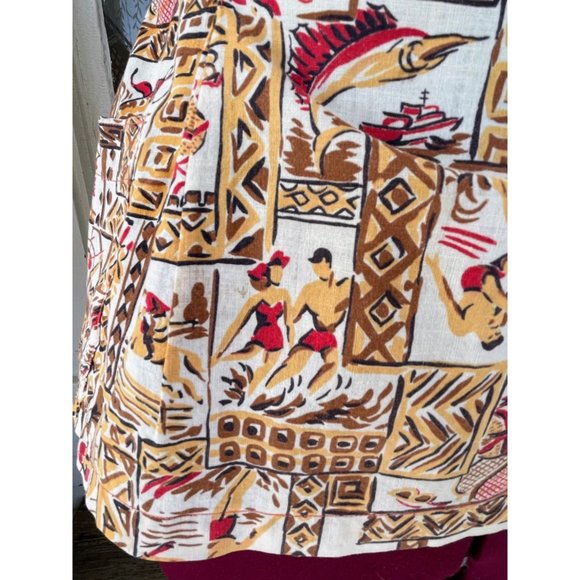 Vintage 1950s Cotton Full Smock Apron Surfers Fish Golfing - Picture 8 of 13